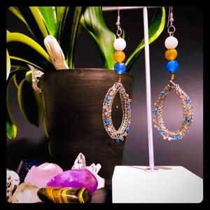 Crystal and glass beaded dangle Hoop Earrings